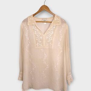 Vision Apparel Womens Blouse Sz 18 Cream Sheer Chiffon Beaded Retroglam Princess